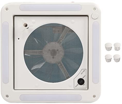 14.17in RV Roof Vent Fan, DC 12V 10 Blades Dual Mode RV Air Ventilation Ceiling Fan Motorhome Roof Vent Fan RV Vent Replacement with 4 LED Light for Camper Van Trailer
