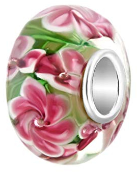 FGT Abalorios espaciadores de cristal de Murano para mujer, compatibles con pulseras Pandora Moments, margaritas rosas, flores rosas, Cobre, No es una piedra preciosa