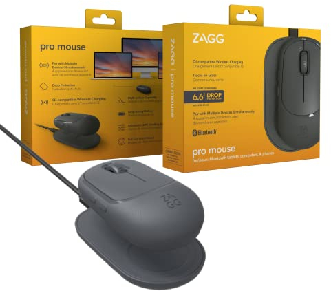 ZAGG Pro Mouse W/Wireless Charging Pad, Universal, No Batteries, Charges with Use, Charcoal