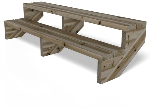 Gartenwelt Riegelsberger Terrassentreppe Breite 150 cm Treppe mit 2 Stufen Geschosshöhe 38 cm Massivholz Kiefer kesseldruckimprägniert Komplett-Set Wangen, Bohlen & Schrauben
