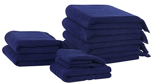 Beliani Luxus Handtuch Set mit Badematte Baumwolle blau 9-teilig Fransen Modern Atiu