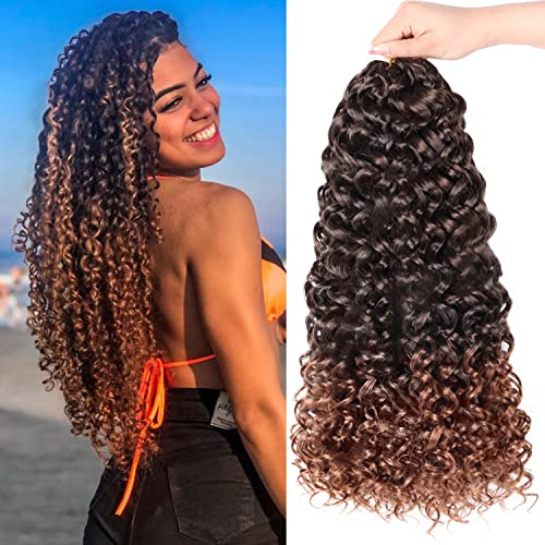 GOGO Curly Crochet Hair 18 Inch 7 Packs Curly Crochet Hair for Women Deep Wave Beach Curly Synthetic Hair Extensions (18 inch, 7 Packs, 1B/30)