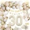 Deko 30 Geburtstag Frauen,AivaToba 30. Geburtstag Deko Beige Gold Weiß luftballons 30. Jahre,Happy Birthday Banner Decorations 30 Geburtstagsdeko Frauen,Pompoms,Kuchen Topper Für 30 Geburtstag Deko