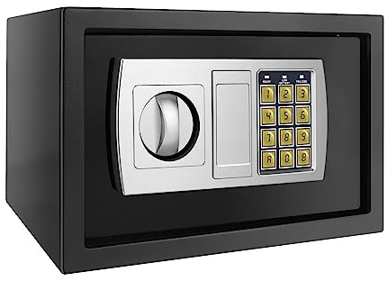 8.5L Solide Stahl Feuerfest Tresor, Sicherheit Haus Büro Geld Bargeld Tresor, Medium Tresor Box mit 2 Schlüsseln, Abschließbare Tresorbox, Schwarz Tresorbox, 31 x 20 x 20cm