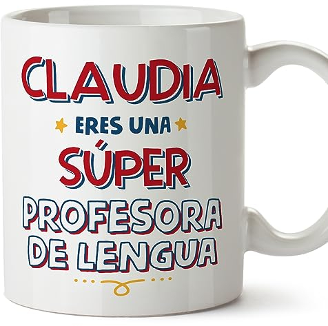 MUGFFINS Tazas Personalizadas para PROFESORA DE LENGUA mujer - En Español - Eres Súper - 11 oz / 330 ml - Regalo Personalizable original y divertido