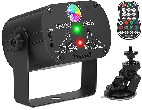 Lumière de Fête LED avec Télécommande Sans Fil, Lampe de Scène RGB avec 60 combinaisons d'éclairage Batterie intégrée et câble USB Convient pour les fêtes, discothèques, KTV, Halloween