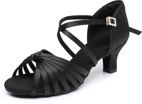 Rosefinch Zapatos de Baile Latino para Mujer Zapatos de Baile de salón Zapatos de Baile de práctica Profesional Tacón de 5cm, Negro 39 EU