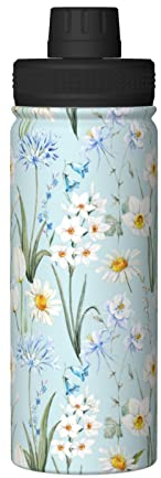 XqmarT Botella de agua, flor botánica margarita tulipán floral, termos aislados vaso de vacío de acero inoxidable de 18 onzas frasco de agua