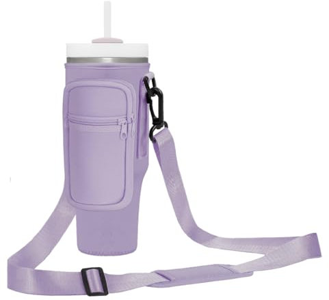 Momocici Bolsa de transporte para portavasos con correa y bolsa para vaso Stanley Quencher de 40 onzas. Bolsa cruzada para tazas compatible con Stanley Cup para senderismo, viajes y campamento