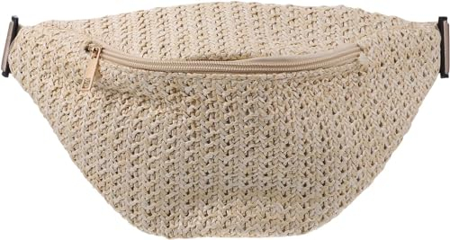 Theaque Sac à bandoulière en paille pour femme - Sac banane en paille - Sac banane en paille, beige, Classique