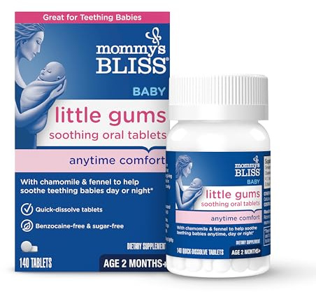 Mommy's Bliss Little Gums Soothing Oral Tablets, Great for Teething Babies, Benzocaine-Free & Sugar-Free, 2 Months+, 1 Bottle (140 Tablets)