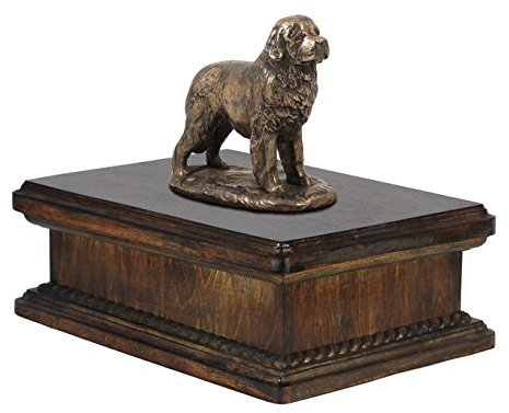 Art-Dog Custom Dog Mama Sitzende Statue Gedenkurne - Handgefertigte kaltgegossene Bronze auf Birkensockel - Urne für die Asche von Hunden - 24,5x29x21cm - 5l - Neufundland