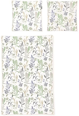 Irisette Seersucker Bettwäsche 8510-30 Gräser Grün Blau Natur 135x200