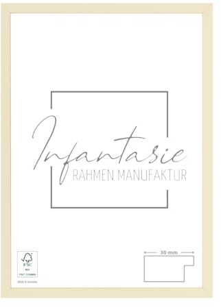Infantasie 'N°2' Bilderrahmen 50x70 handgefertigt nach Maß | Beige | MDF Holz-Design Collage Rahmen inkl. Kunstglas und Metall Aufhänger (Querformat & Hochformat)