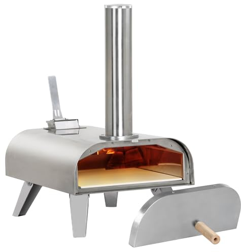 Horno de pizza, horno de pizza de pellets de madera de 12 pulgadas, estufa de pizza de pellets, horno de pizza portátil de acero inoxidable con piedra for pizza for patio trasero al aire libre, pizzer