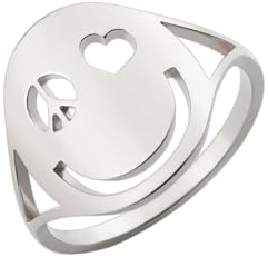 EUEAVAN Friedenszeichen Ring für Frauen Smiley Face Hippie Ring Weltfriedenszeichen Lächeln Zappelring Smiley Face Eternity Happy Jewelry Gifts School Class Graduation Ring für Männer (silber, 11)