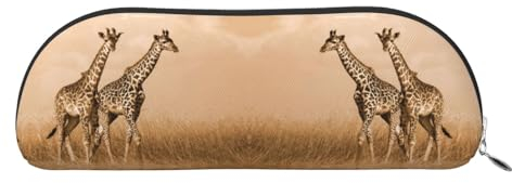 HAHAFU Federmäppchen aus Leder mit zwei Giraffen, für Mädchen und Jungen, niedlicher Druck, Schreibwaren, Organizer, Tasche, Schule, Büro, Federmäppchen, silber, Einheitsgröße, Taschen-Organizer