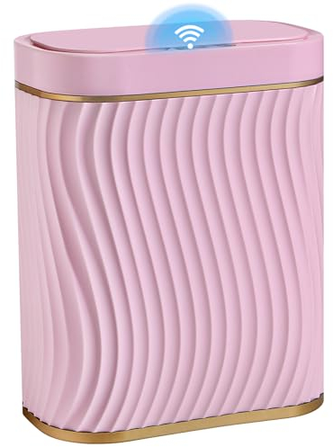 steo spce Bathroom Small Trash Can with Automatic Touchless Lid, 2.6 Gallon Smart Garbage Can Narrow Waterproof Trash Bin for Bedroom, Office, Living Room (Gold Pink)