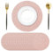 50 Stück rotgoldene Papier-Tischsets, Einweg-Tischsets, 34 cm, rund, Glitzer-Papier, roségold, dekorativ, glänzend, Tischmatten für Geburtstag, Hochzeit, Urlaub, Party, glitzernde Tischdekoration