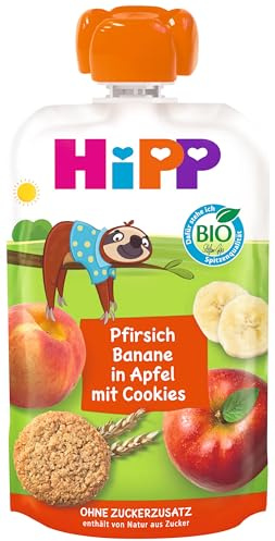 HiPP Bio Pfirsich Banane in Apfel mit Cookies (8 x 100g), Quetschie ab 1 Jahr, Früchte mit Getreide, ohne Zuckerzusatz, fein püriert, fruchtiger Snack für zwischendurch