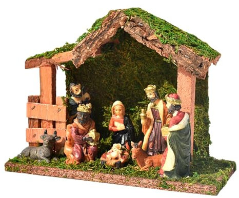 Set para la Natividad Sagrada - Adornos para belén Decoraciones navideñas, figuras de belén Decoraciones religiosas | Establo de resina para belén de Navidad, Belén para decoración del hogar Sc