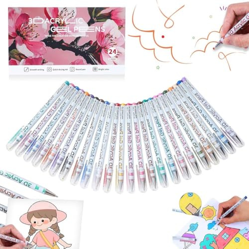 Multi-Color Gel Pen Set for Drawing & Coloring, 3D Acryl Gel Stifte, Acrylstifte Malstifte Glitter Gels Stifte Stick, Feine farbige Markierungsstifte für Malen, Zeichnen, Skizzieren (24 Farben)