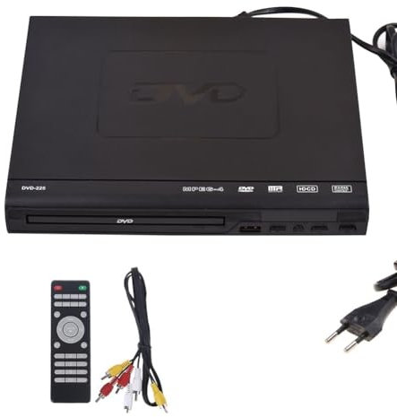 Reinscer DVD-225 Lecteur DVD numérique multimédia avec sortie AV avec télécommande pour TV, VCD, lecteur DVD, prise européenne