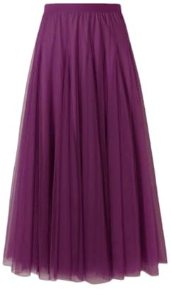 Rfmfkkg Gonna a rete da donna casual a vita alta plissettata lunga A-Line eleganti gonne, Viola, XXL