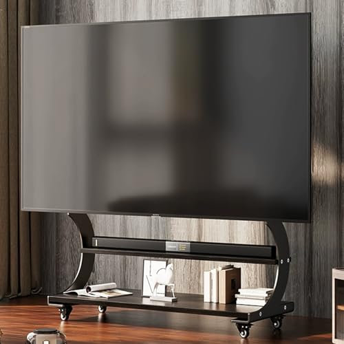 JKGHK Mobile TV Stand on Wheels, 3 Gears Height Adjustable Rolling TV Stand, Mobile TV Cart with Two-tier Storage Rack, Tall Universal TV Floor Stand, TV Mount Stand for 50-100 Inch Screens(Black)