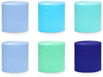 Set 6 Kreppbänder Kreppband Rolle 10 Meter Breite 5cm Krepppapier Deko Party Hochzeit Feier Geburtstag DIY Luftschlangen Crepe Streamer Blau-Grün-Mix