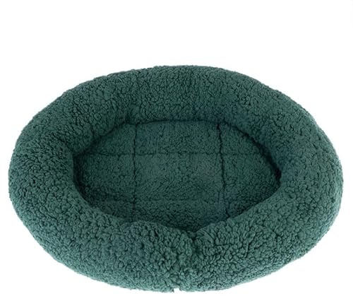 zooplus Kuschelbett Fluffy 2in1 | Weiches Wende-Bettchen für Hunde und Katzen | Winterseite aus kuscheligem Lammfell-Imitat und Sommerseite aus glattem Nylonstoff | Maße: 50 x 42 x 7,5 cm (dunkelgrün)