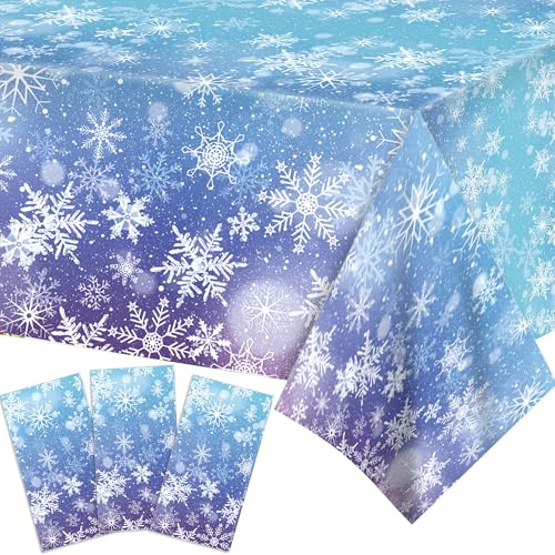 3 Stück Schneeflocken Tischdecke,Rechteckiger Schnee Plastik Tischabdecke für Frozen Geburtstagsdeko Mädchen Geburtstagsparty Frozen Geschenke Weihnachten Party Dekor