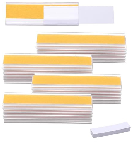 TNSLAND 50 Pezzi Porta Etichette Adesive, Porta Etichette Trasparenti Porta Prezzi, Portaetichette per Negozio Supermercati, Armadietti, Scaffali, Uffici, con Cartoncino, 7.6 * 2.5cm