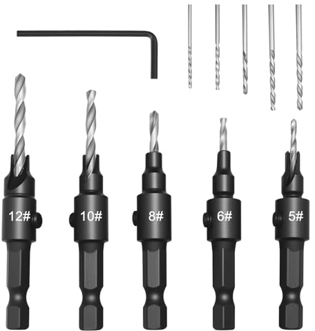 Countersink Drill Bit Set 11 Pcs Quick Change Wood Counter Sink Drill Bits | 1/4 Hex Shank Adjustable Bit Holder HSS Drill Bits for Woodworking Drilling Holes Wood Plastic #5, #6, #8, #10, #12 Screws