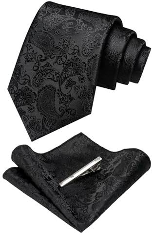 RBOCOTT Paisley Tie and Pocket Square Tie Clip Sets for Men