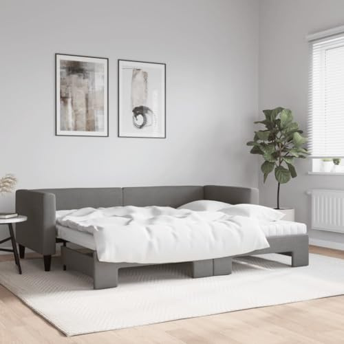Massbinet Sofabett Doppelschlafstuhl Stoff-Couch Umwandelbar 2-Sitzer-Sofabetten für Erwachsene Tagesbett Ausziehbar mit Matratzen Dunkelgrau 80x200 cm Stoff