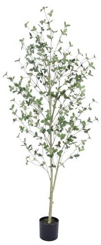 Bellacat 6ft Artificial Quince Leaf Tree with Realistic Trunks, 72in Faux Quince Leaf Tree with Lifelike Leaves for Garden, Home, Living Room Decor