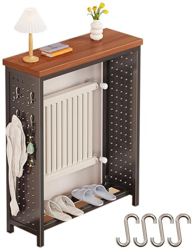 JINGSHIQIAOPL Over Radiator Console Table with Storage and Hooks, Heater Covers for Radiators, Sturdy Radiator Shelf for Living Room, Entryway, 24'' 32'' 39''(Black,100x20x80cm/39x8x32in)