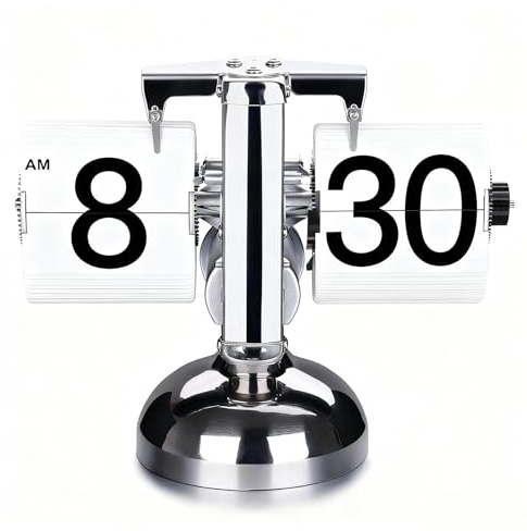 Patravious Flip Clock, Retro Flip Clock, Stylish Timepiece, Battery-Powered, Built-in Gears, Perfect for Desks/Bedrooms/Offices(White)