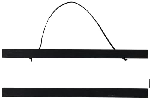 Kaiyzo Magnetic Poster Hanger 30cm - Wooden Picture Rail for Posters, Photos & Art, Reusable No-Damage Hanging System with Strong Magnet, Includes Rope (Black)
