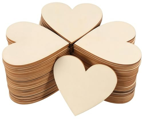 Vyqrx 50 Stück Holzherzen zum Basteln & Beschriften - 5cm Natürliche Holzscheiben, Herz Deko für Hochzeit, DIY Holzherzen zum Bemalen, Tischdeko & Gästebuch