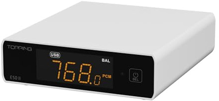 TOPPING E50 II Hi-Res Audio DAC with App Control, AK4497S Velvet Sound, DSD512/PCM768kHz, LDAC Bluetooth, 10-Band PEQ, Preamp, RCA/TRS Outputs (White)