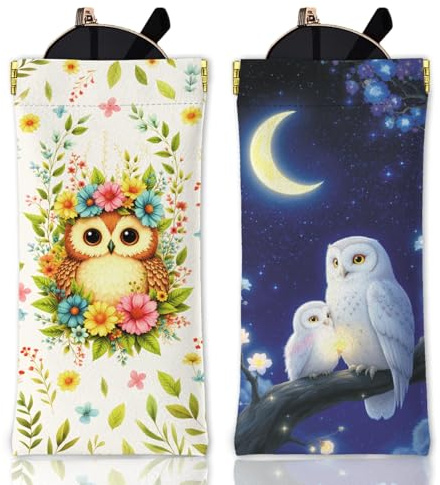 GLOBLELAND 2 Stück Tiere Weiches Brillenetui Brillentasche Aus PU Leder Mit Quetschverschluss Tragbare Kratzfeste Sonnenbrillentasche Für Uhren Telefone Make Up Pinsel