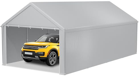 XMTECH Garagenzelt 4x8 m Winterfest, Verstärkte Zeltgarage Carport, Ganzjährig wetterfest mit Schnee Regen UV-Schutz, Auto Zelt Garage, Geräteschuppen Lagerzelt für Großfahrzeuge & Events, Grau