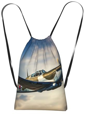 DUWAA Rucksack mit Kordelzug, Motiv: 2. Weltkrieg, Flugzeug, faltbar, Strandtasche, Reiserucksack, reißfest, Turnbeutel