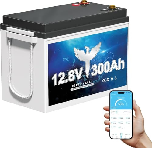 12V 300Ah Bluetooth LiFePO4 Batterie（Aktive Heizfunktion）, 200A BMS Bluetooth Lithium Batterie 12v 300ah, 15000 Zyklen, Max.3840Wh Energie mit Low Temp Cut off, perfekt für RV, Solar, Trolling Motor