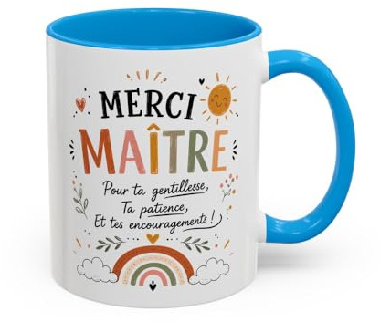 Teecustom Tasse Merci Maître – Mug Remerciement École Primaire – Cadeau Fin d’Année Enseignant Homme 325ml Noir Bleu Rouge
