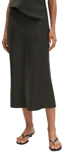 someday Damen Midirock | Fließender Satinrock in Midilänge Midnight Olive, 38