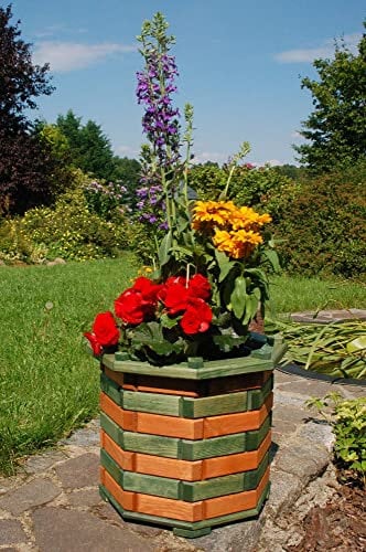 Deko-Shop-Hannusch Pflanzkasten, Blumenkasten, Blumenkübel rund aus massivem Holz, für den Garten, Farbe:Braun - Grün