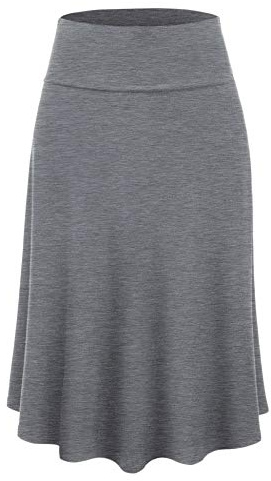 Lock and Love LL WB1105 Womens Lightweight Fold Over Flared Midi Skirt XL Heather_Dark_Grey